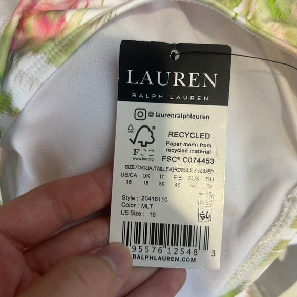 Lauren Ralph Lauren Floral Ruffle Plunge One Piece Swimsuit Women’s 16 NWT - Picture 10 of 10